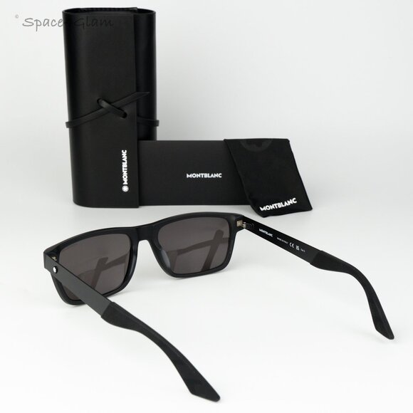 Montblanc Women Sunglasses Matte Black Grey Rectangle MB0299S 005 NEW AUTHENTIC